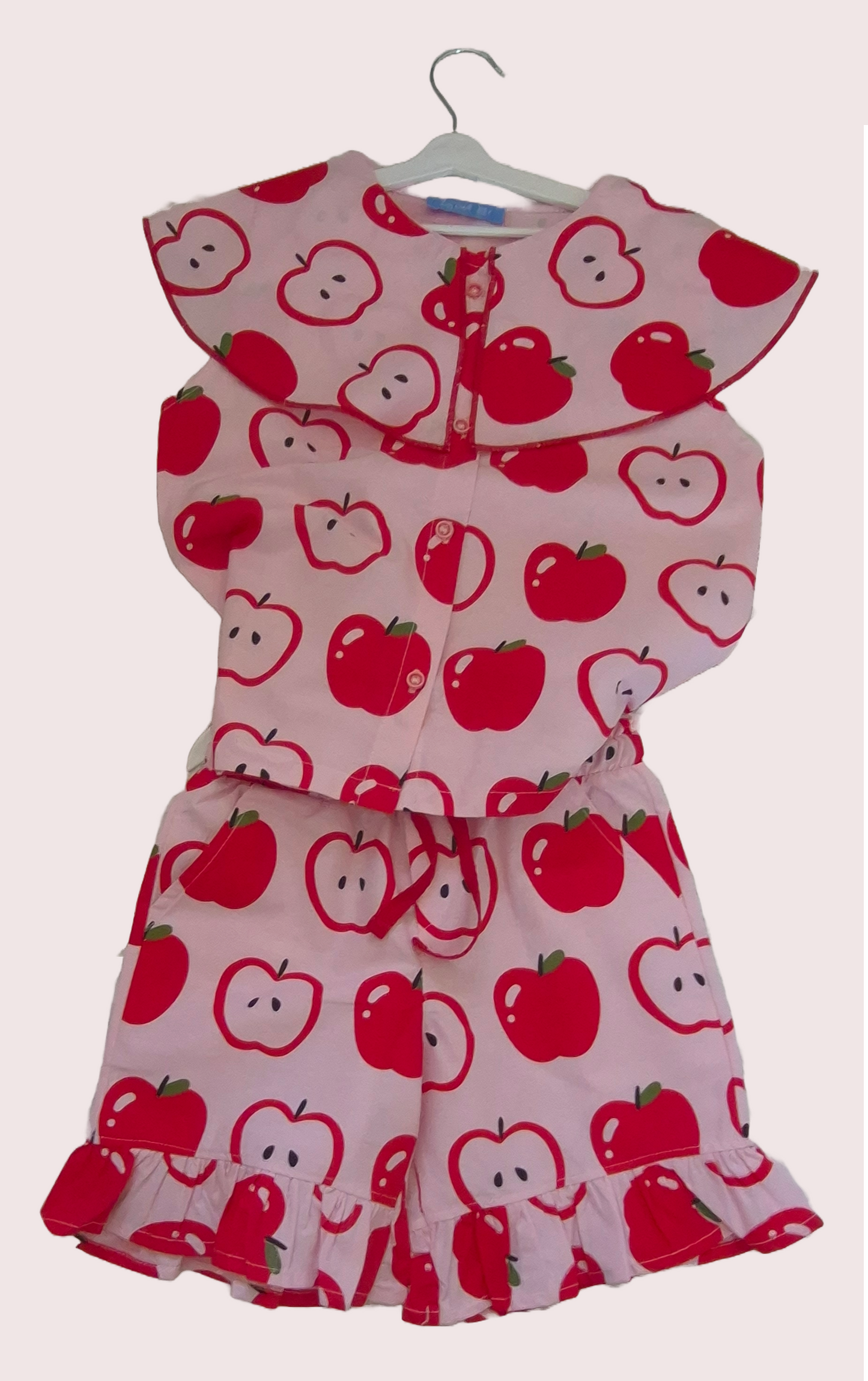 La'ciel Pembe Elma Desenli Kız Çocuk Şortlu Takım 🍎 (2-7 Yaş)